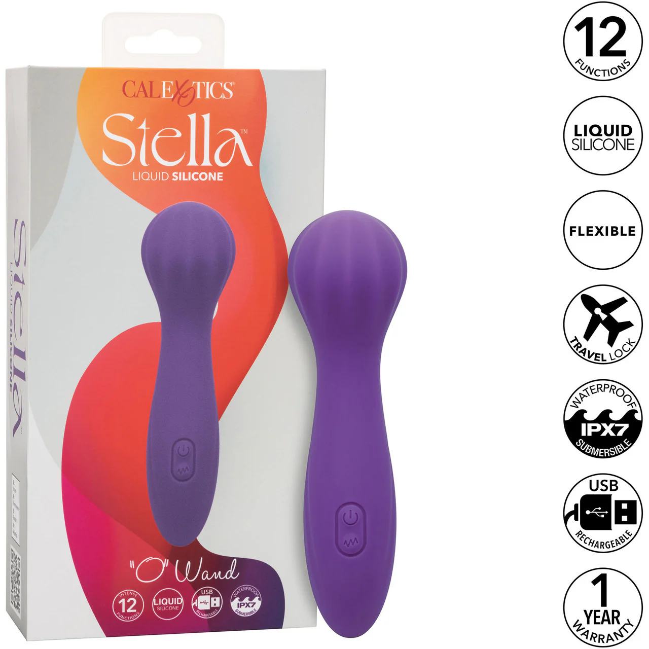 Stella Liquid Silicone "O" Wand Rechargeable Waterproof Wand Style Vibrator By CalExotics - Purple - Image 10
