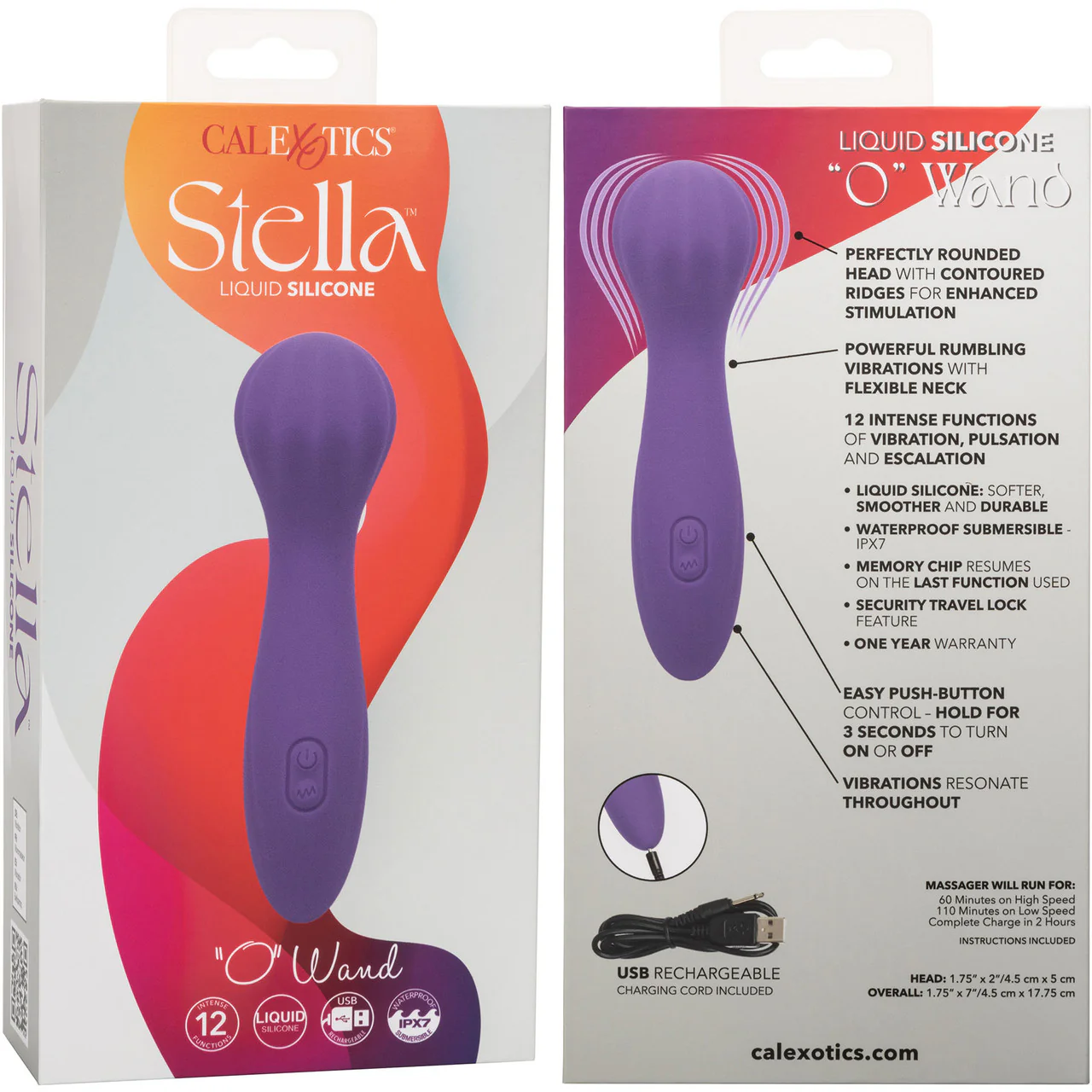 Stella Liquid Silicone "O" Wand Rechargeable Waterproof Wand Style Vibrator By CalExotics - Purple - Image 11