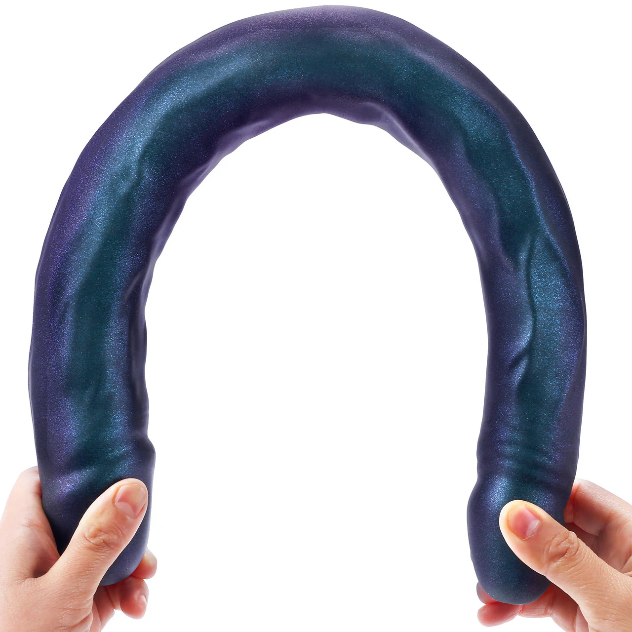Strap-on-Me Double Dong Realistic Silicone Double Dildo - Metallic Blue - Image 5