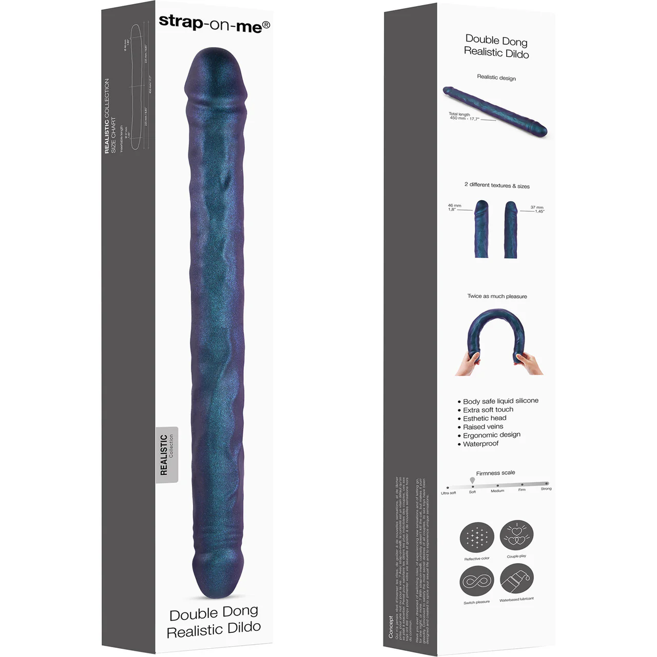 Strap-on-Me Double Dong Realistic Silicone Double Dildo - Metallic Blue - Image 7