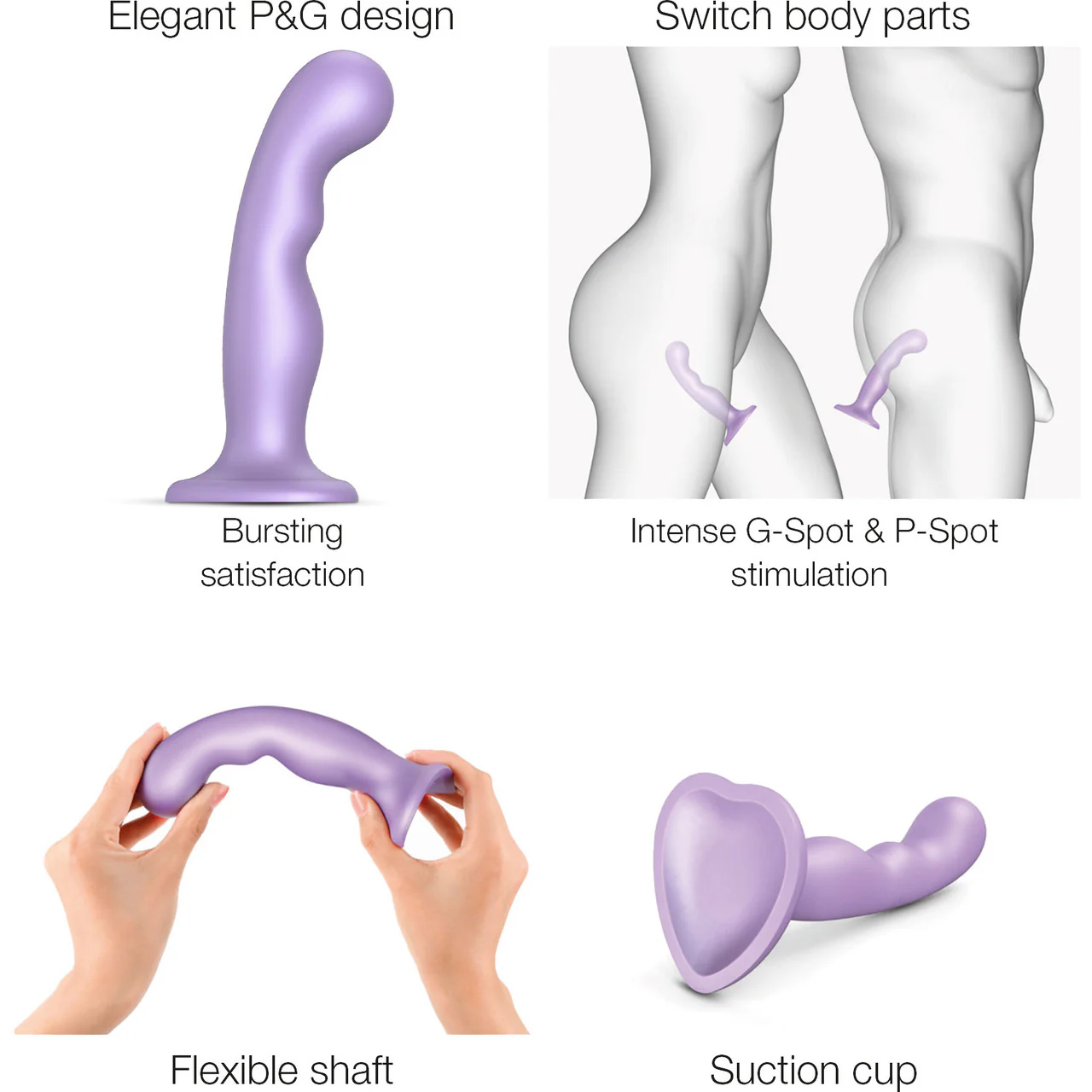 Strap-on-Me Hybrid Collection P&G Silicone Suction Cup Dildo - L Metallic Lilac - Image 7