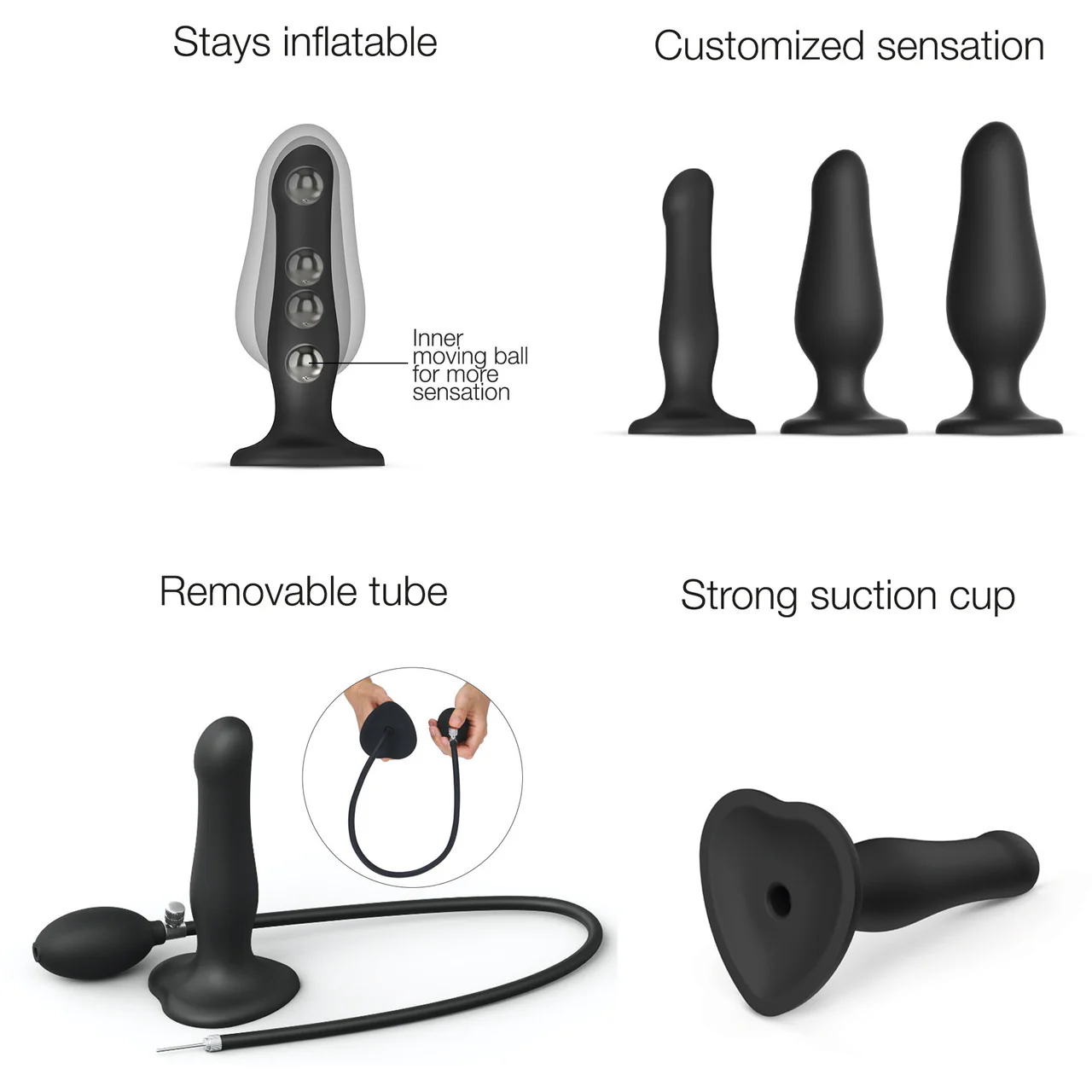 Strap-on-Me Inflatable Silicone Suction Cup Dildo Plug - Black - Image 13