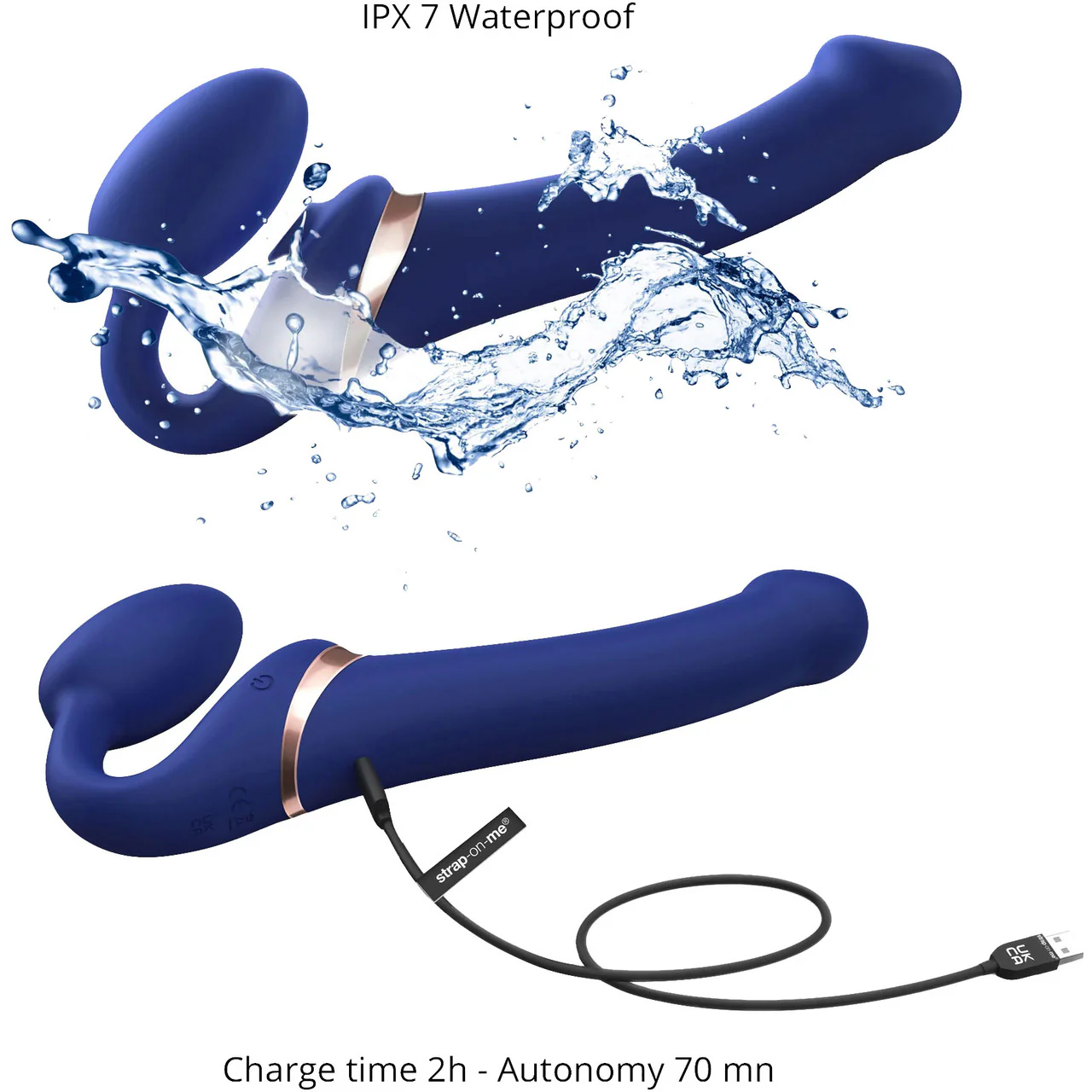 Strap-on-Me Multi Orgasm Silicone Vibrating 3 Motor Remote Strapless Strap-On, X-Large - Night Blue - Image 3