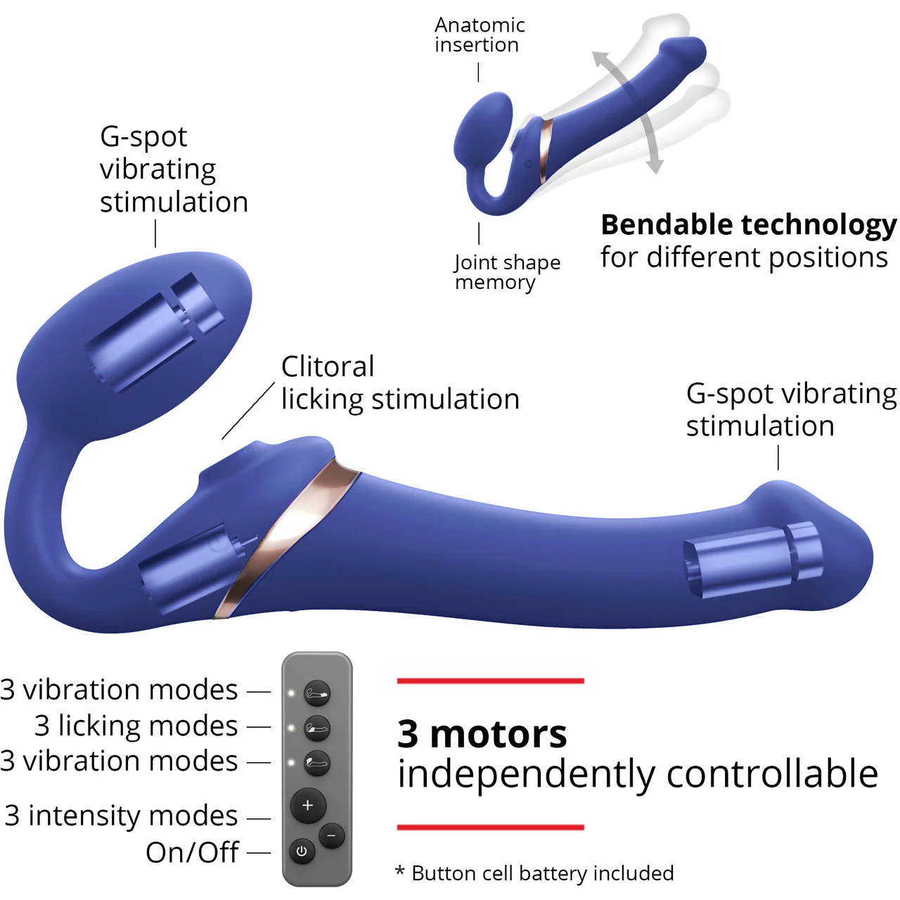Strap-on-Me Multi Orgasm Silicone Vibrating 3 Motor Remote Strapless Strap-On, X-Large - Night Blue - Image 4