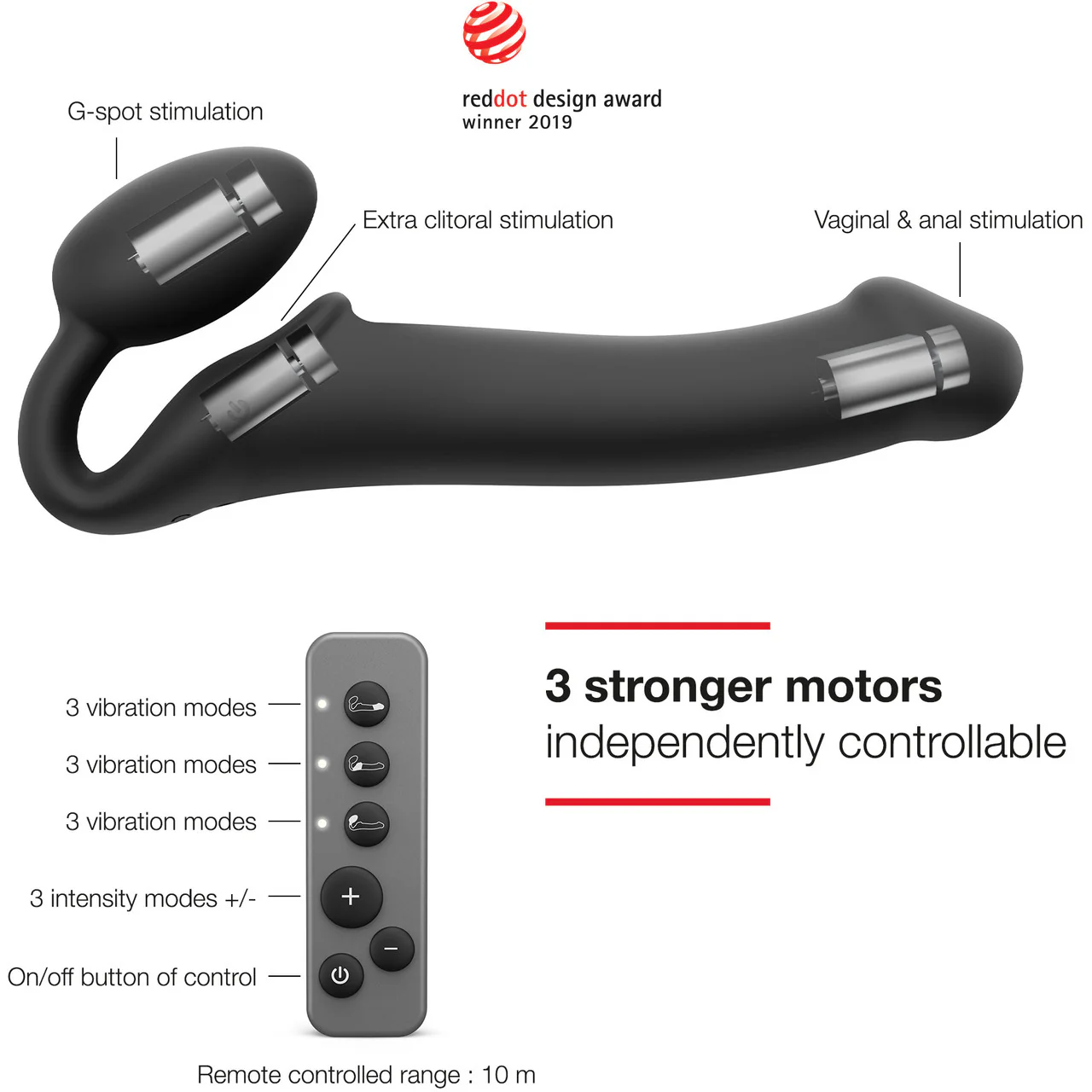 Strap-on-Me Silicone Vibrating Remote Control Strapless Strap-On - Medium Black - Image 2