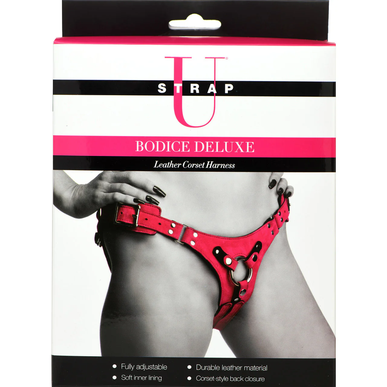 Strap U Bodice Deluxe Leather Corset Strap On Harness - Pink - Image 10