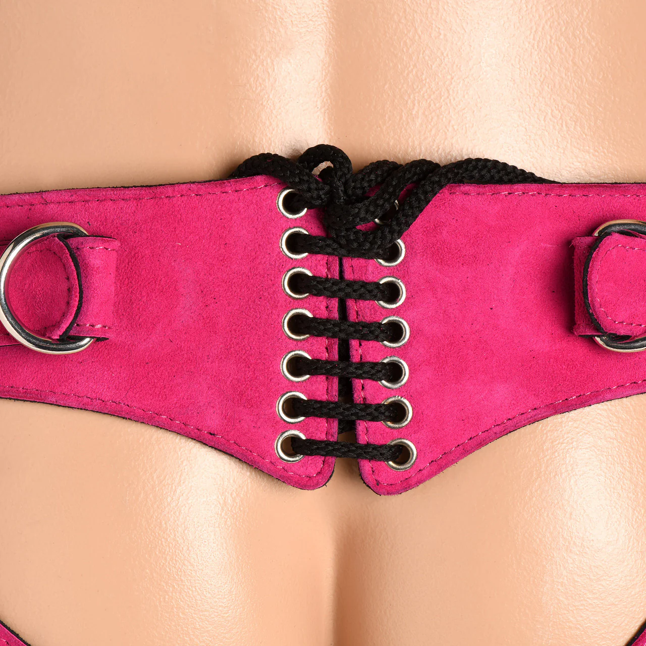 Strap U Bodice Deluxe Leather Corset Strap On Harness - Pink - Image 5