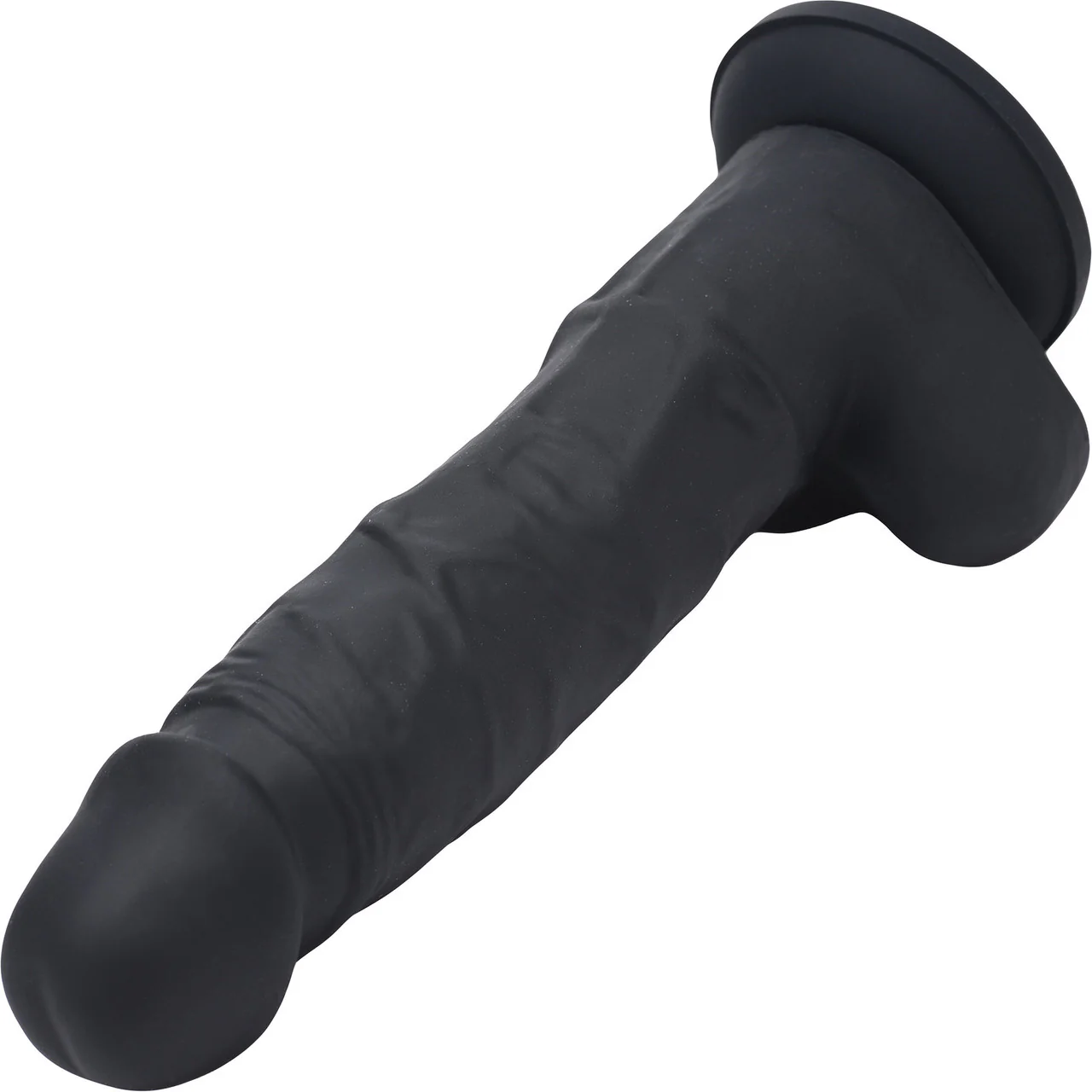 Strap U Power Pecker 7" Silicone Suction Cup Dildo With Balls - Black - Image 3