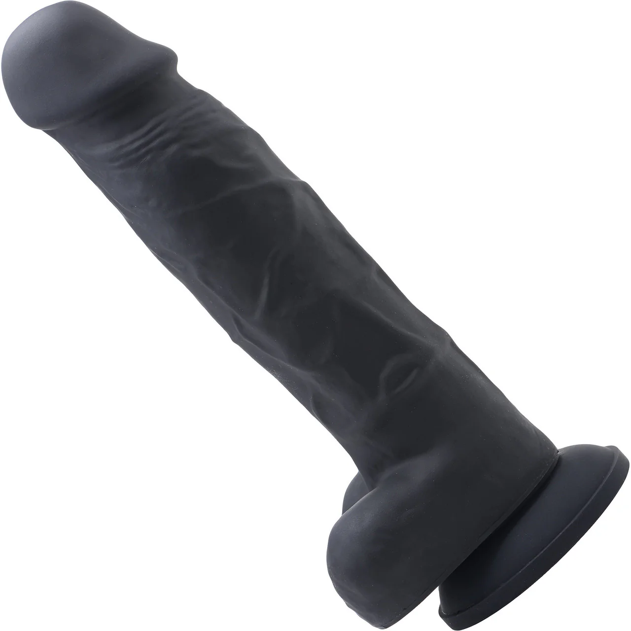 Strap U Power Pecker 7" Silicone Suction Cup Dildo With Balls - Black - Image 4