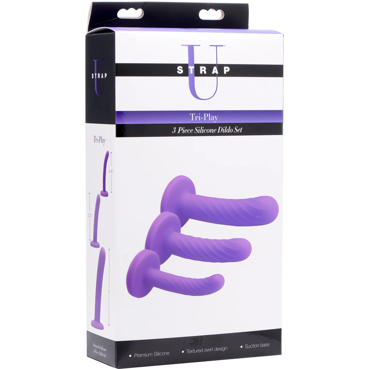 Strap U Tri-Play Silicone Suction Cup Dildo 3-Piece Set - Purple - Image 5