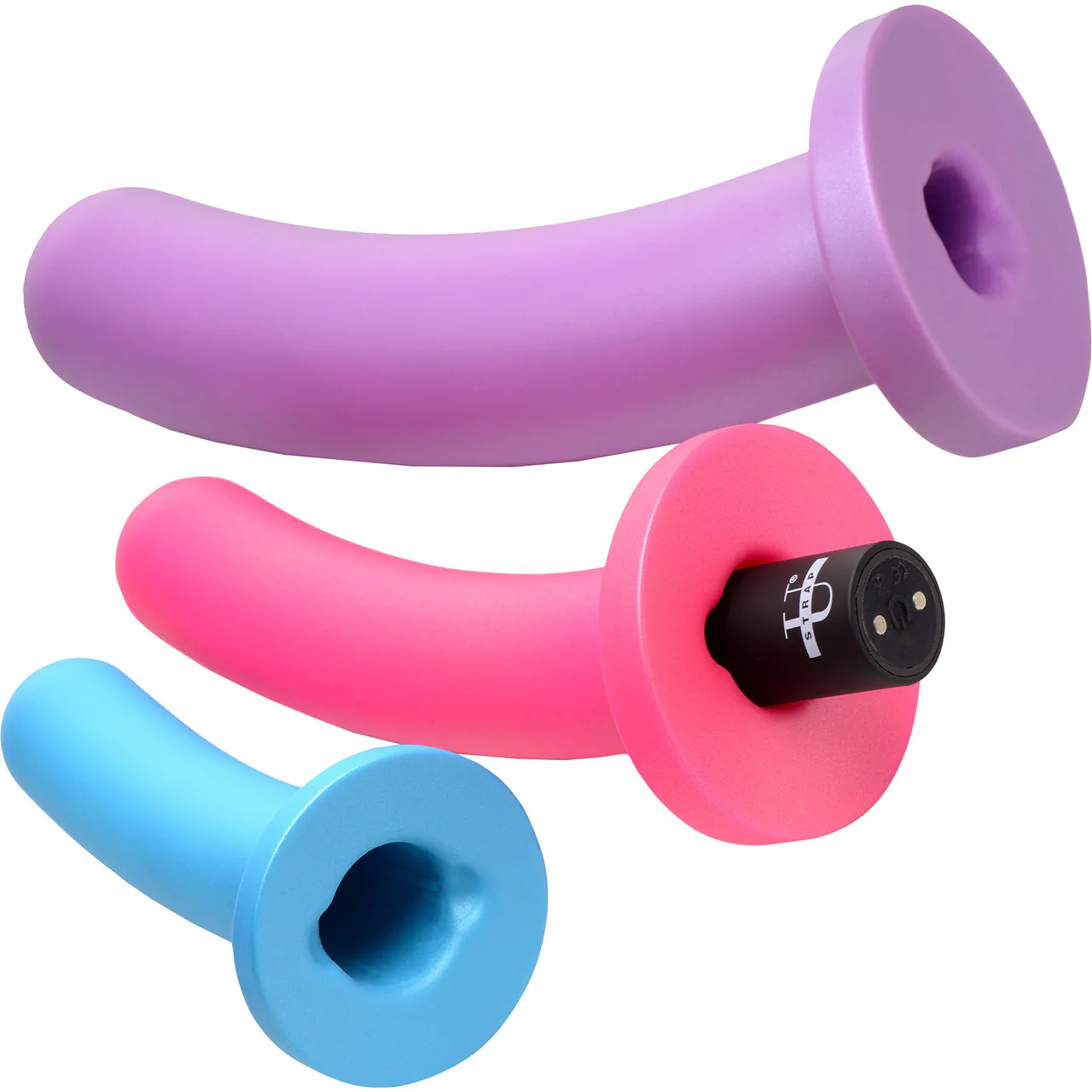 Strap U Triple Peg 28X Vibrating Rechargeable 5 Piece Silicone Dildo Set With Remote - Image 3