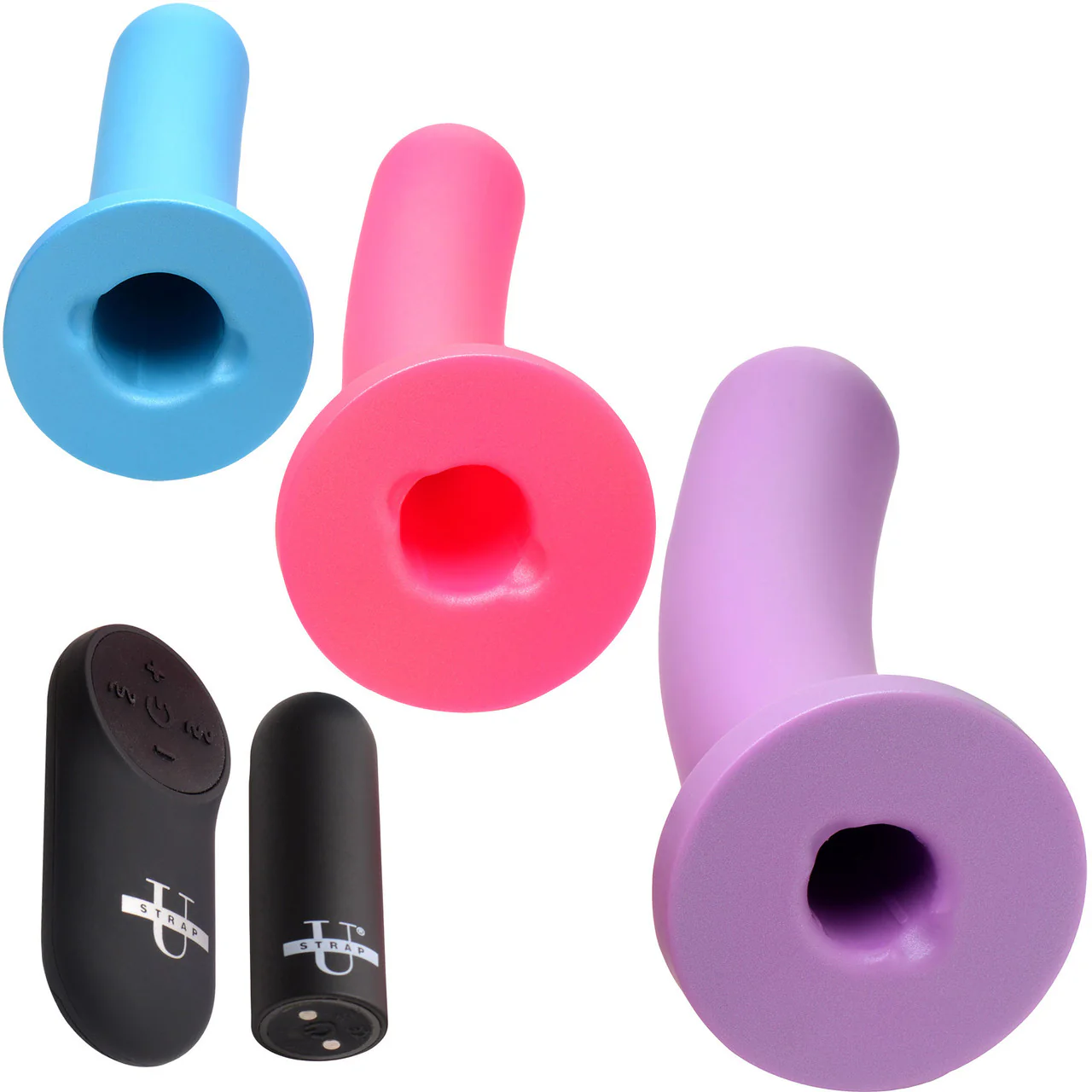 Strap U Triple Peg 28X Vibrating Rechargeable 5 Piece Silicone Dildo Set With Remote - Image 6