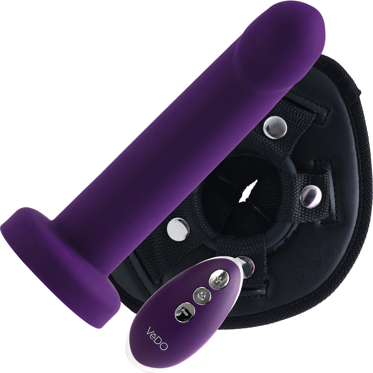 Strapped Silicone Rechargeable Vibrating Strap On With Remote Control By VeDO - Deep Purple - Image 3