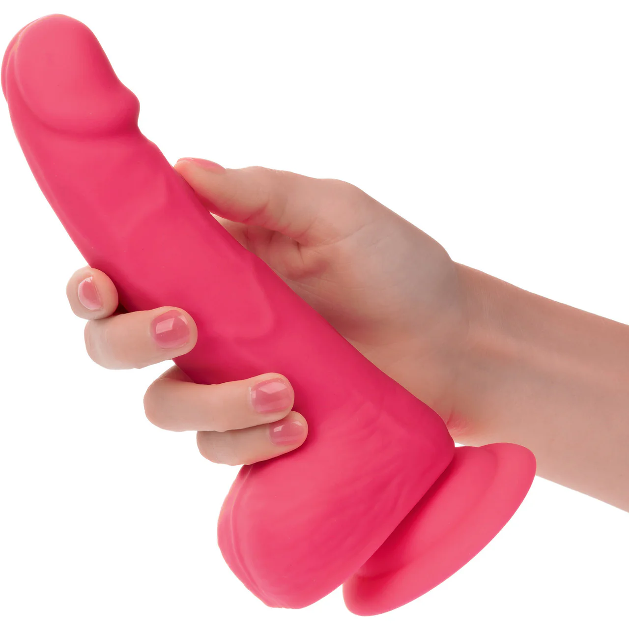 Neon Silicone Studs 6" Realistic Suction Cup Dildo With Balls By CalExotics - Pink - Image 2