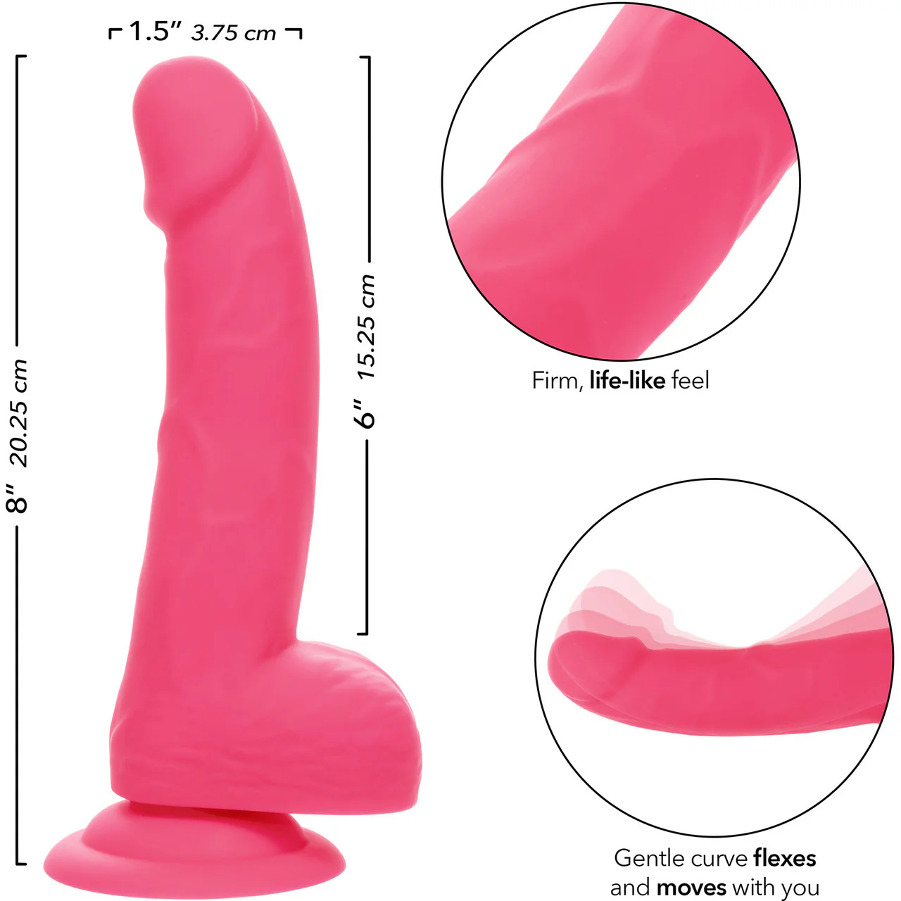 Neon Silicone Studs 6" Realistic Suction Cup Dildo With Balls By CalExotics - Pink - Image 7