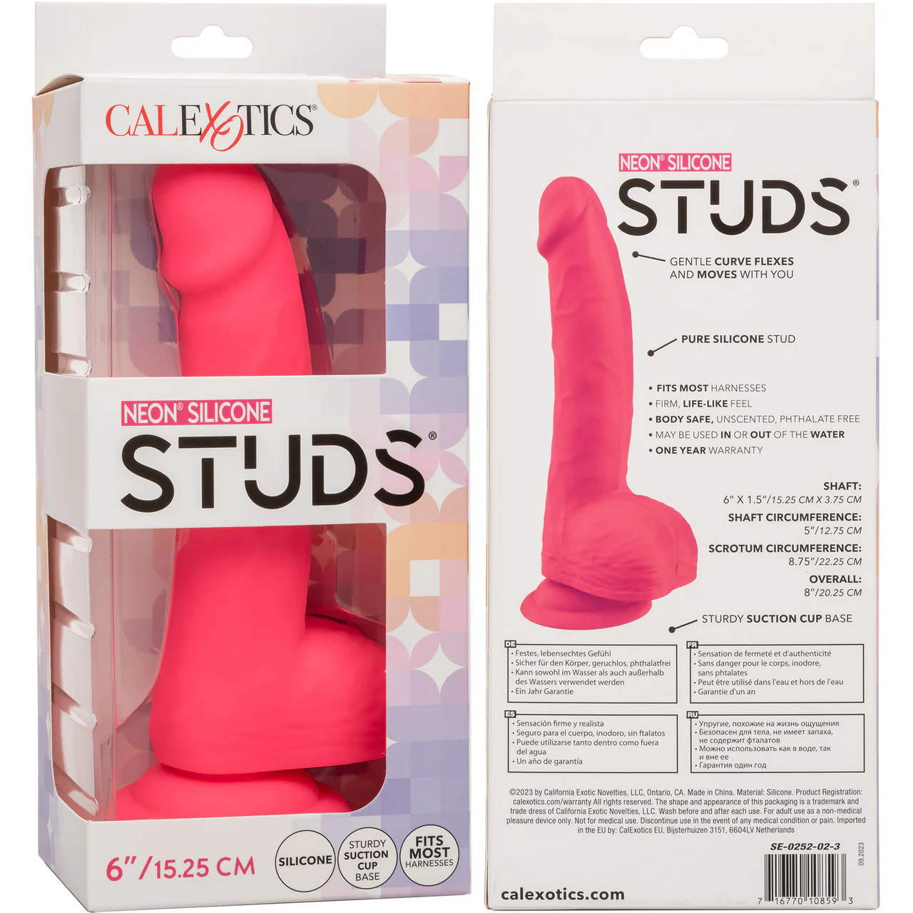 Neon Silicone Studs 6" Realistic Suction Cup Dildo With Balls By CalExotics - Pink - Image 9