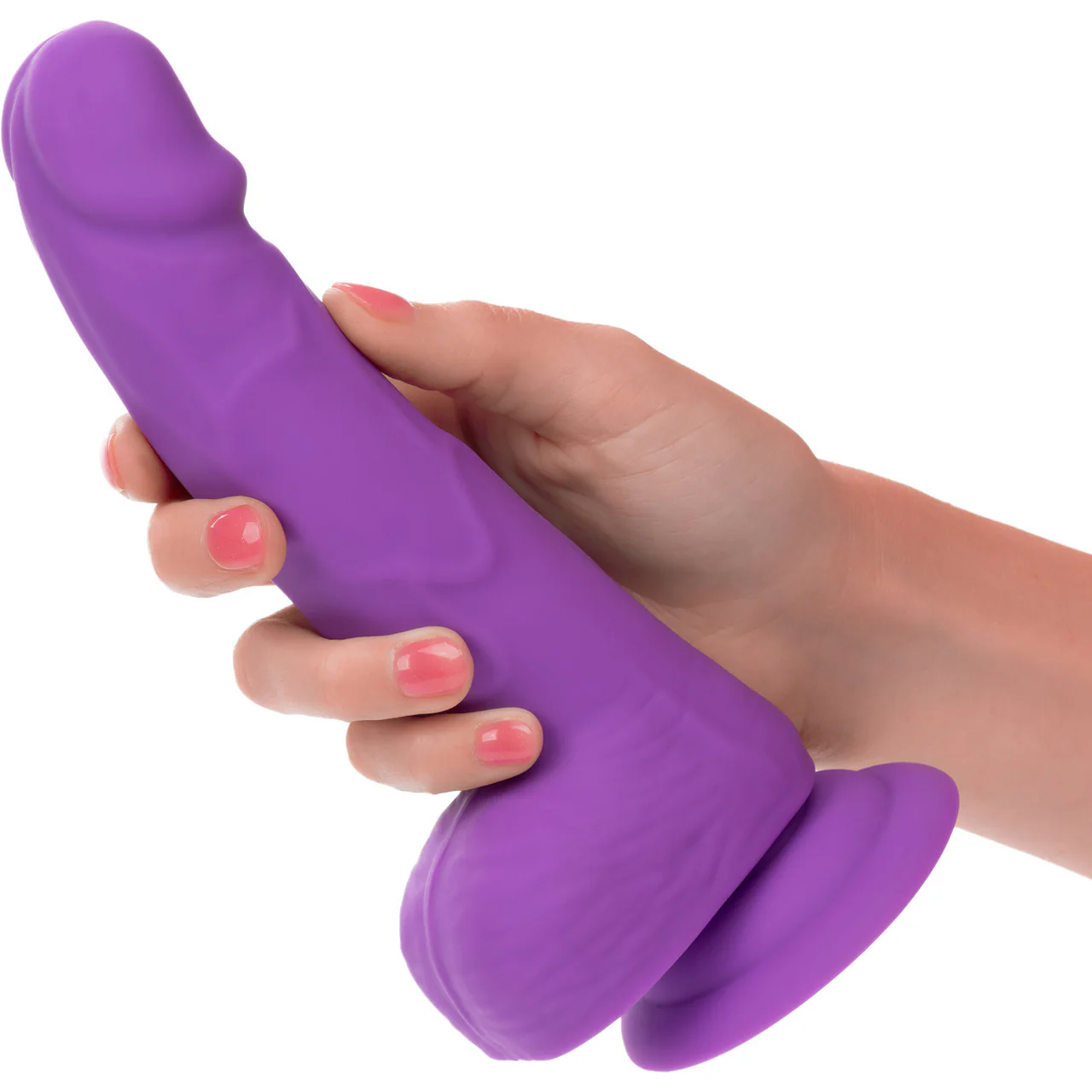 Neon Silicone Studs 6" Realistic Suction Cup Dildo With Balls By CalExotics - Purple - Image 2