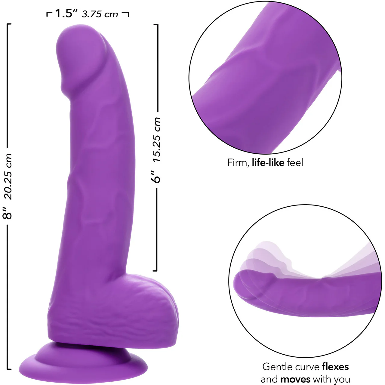 Neon Silicone Studs 6" Realistic Suction Cup Dildo With Balls By CalExotics - Purple - Image 7