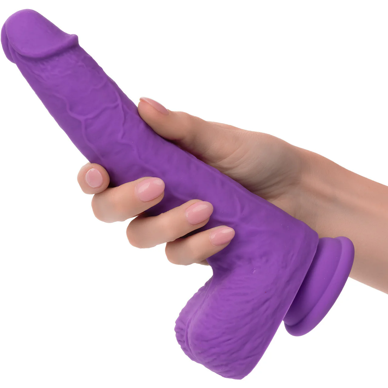 Studs 7" Rechargeable Gyrating & Thrusting Silicone Suction Cup Dildo With Balls By CalExotics - Purple - Image 2