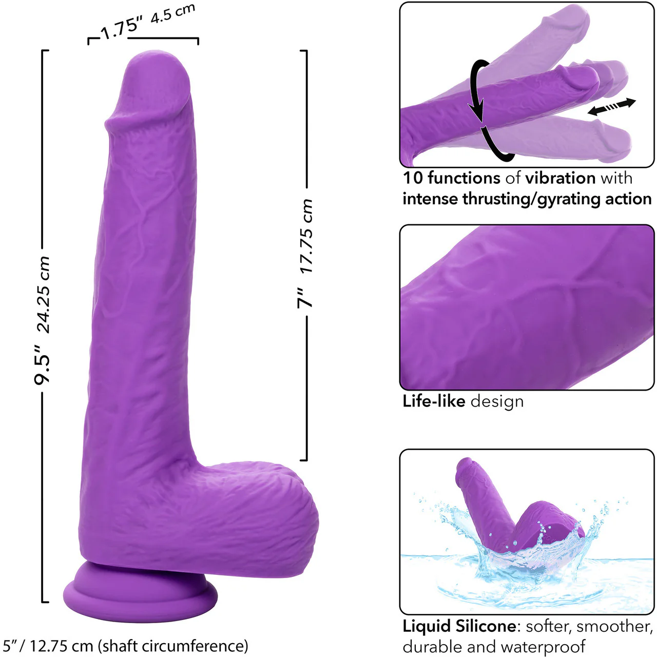 Studs 7" Rechargeable Gyrating & Thrusting Silicone Suction Cup Dildo With Balls By CalExotics - Purple - Image 8