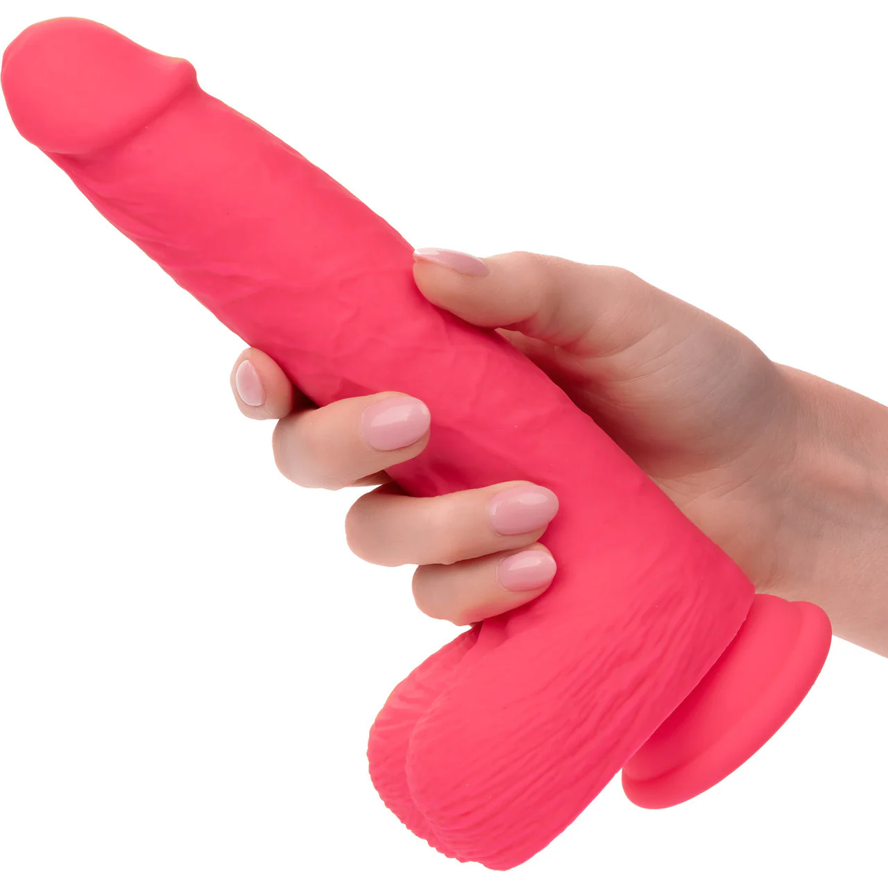 Studs 7" Rechargeable Rumbling & Thrusting Silicone Suction Cup Dildo With Balls By CalExotics - Pink - Image 2
