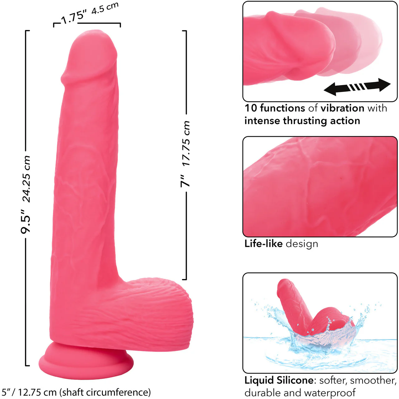 Studs 7" Rechargeable Rumbling & Thrusting Silicone Suction Cup Dildo With Balls By CalExotics - Pink - Image 8