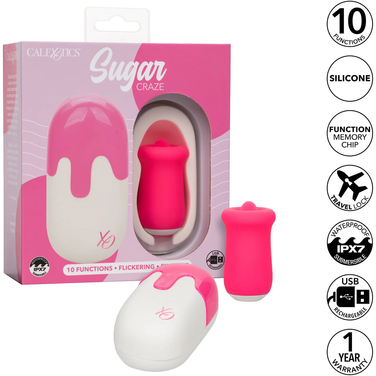 Sugar Craze Rechargeable Waterproof Silicone Flickering Clitoral Stimulator By CalExotics - Pink - Image 13