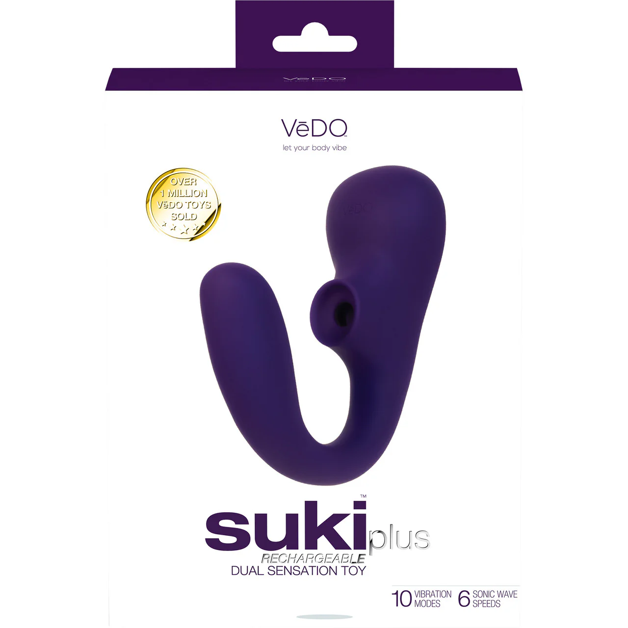 SUKI Plus Rechargeable Silicone Dual Stimulation Vibrator With Clitoral Pulsator By VeDO - Deep Purple - Image 4