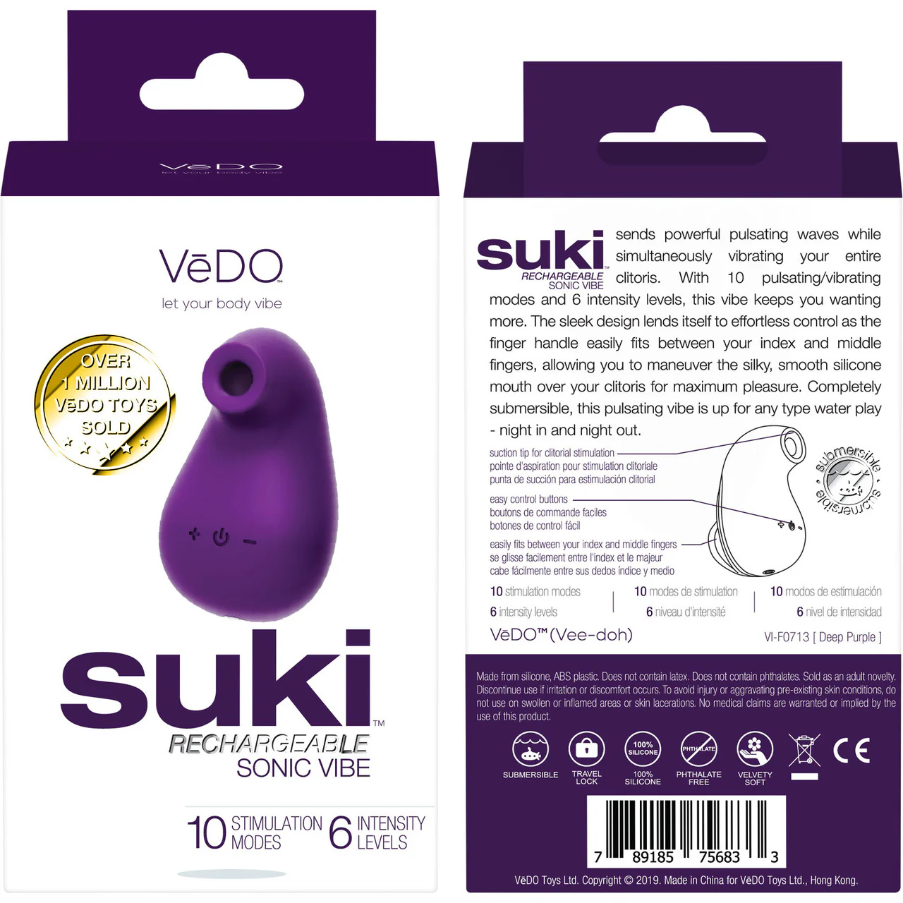 SUKI Rechargeable Sonic Silicone Clitoral Pulsating Vibrator by VeDO - Deep Purple - Image 4
