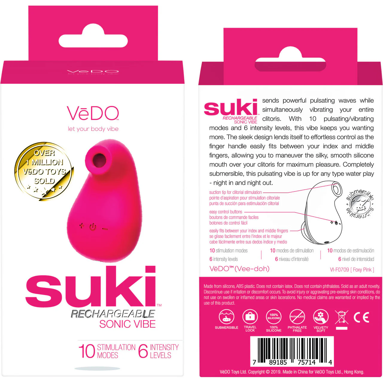 SUKI Rechargeable Sonic Silicone Clitoral Pulsating Vibrator by VeDO - Foxy Pink - Image 4