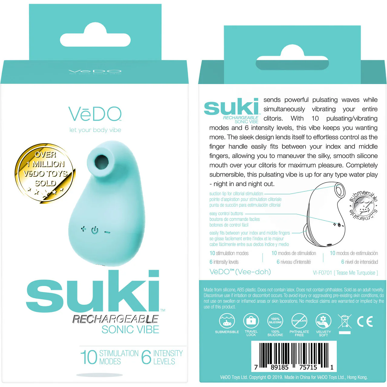 SUKI Rechargeable Sonic Silicone Clitoral Pulsating Vibrator by VeDO - Tease Me Turquoise - Image 4