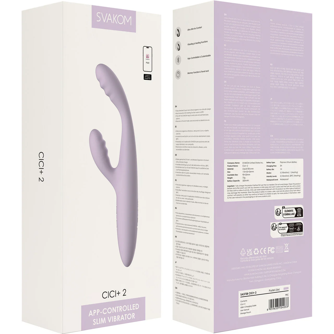SVAKOM CICI+ 2 Rechargeable Warming App Controlled Silicone Dual Stimulation Vibrator - Pastel Lilac - Image 16