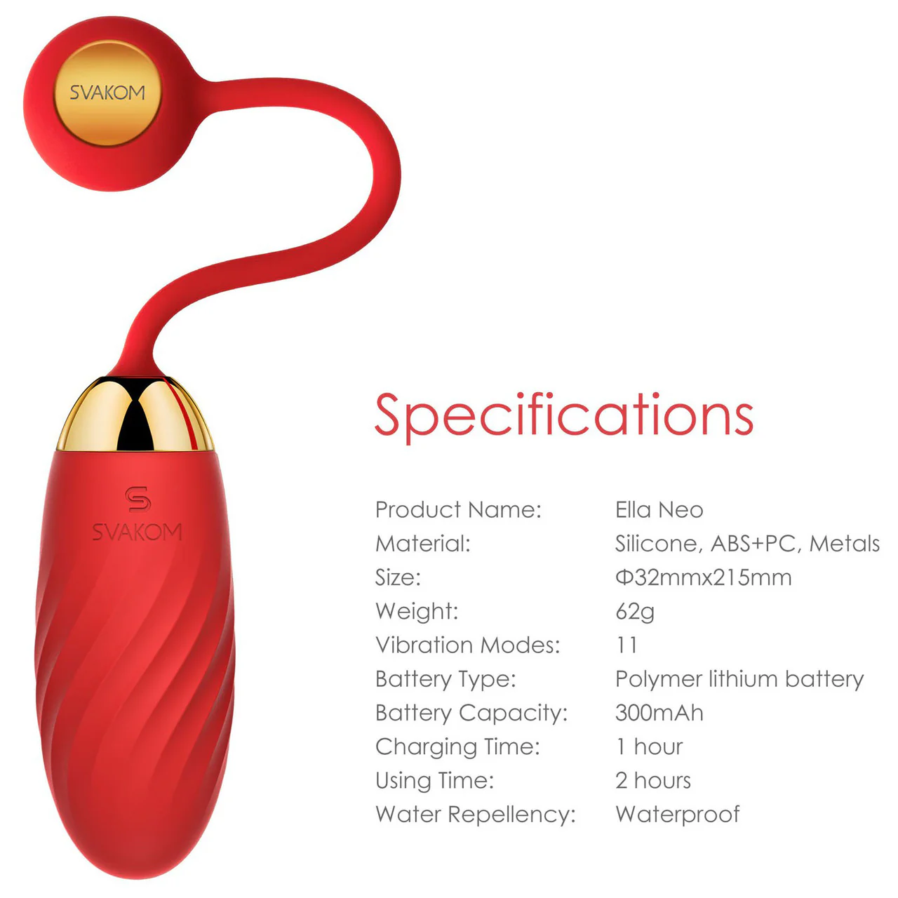 SVAKOM Ella Neo Rechargeable Interactive App Enabled Vibrating Silicone Bullet - Red - Image 4