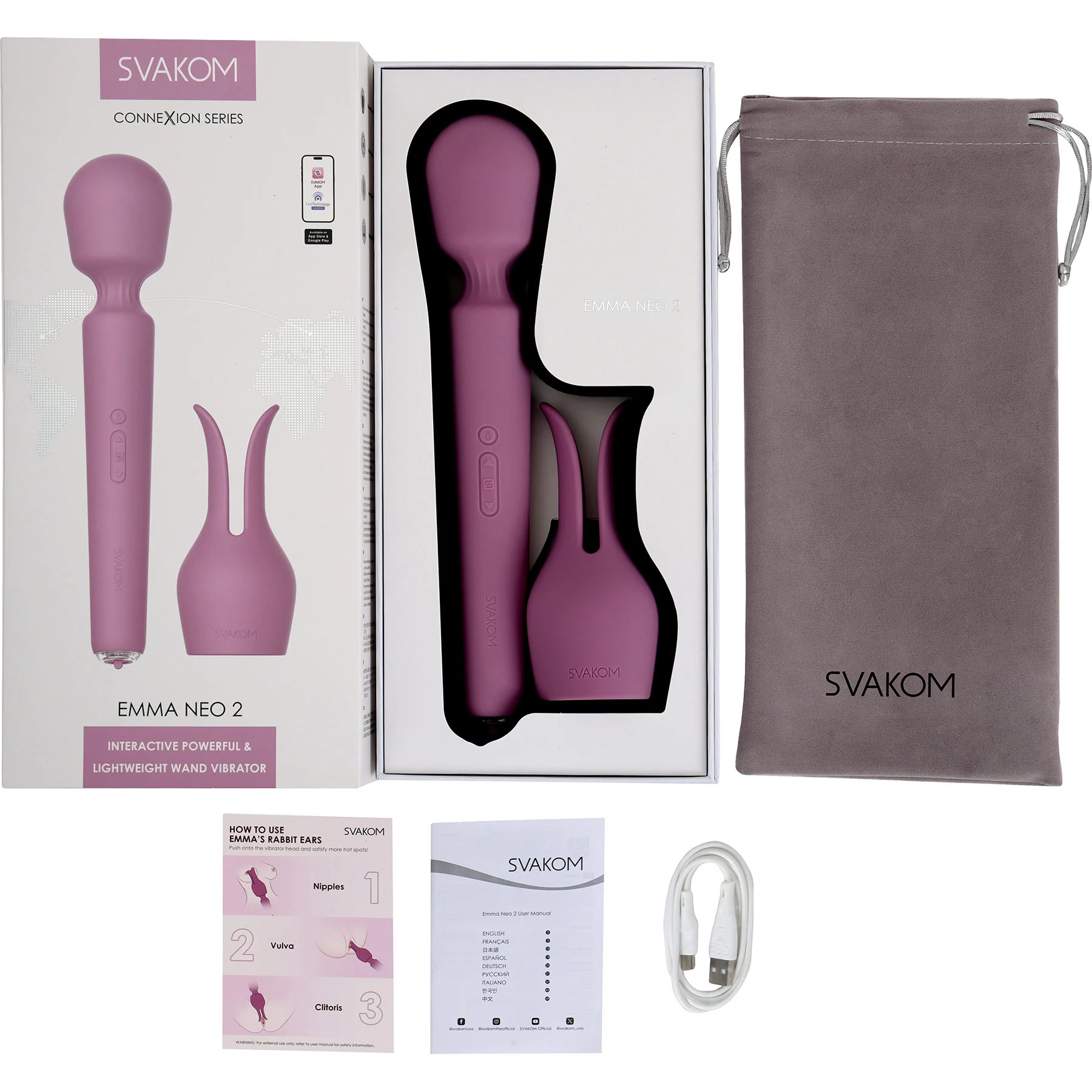 SVAKOM Emma Neo 2 Interactive App Enabled Warming Silicone Vibrator With Rabbit Ears - Image 17