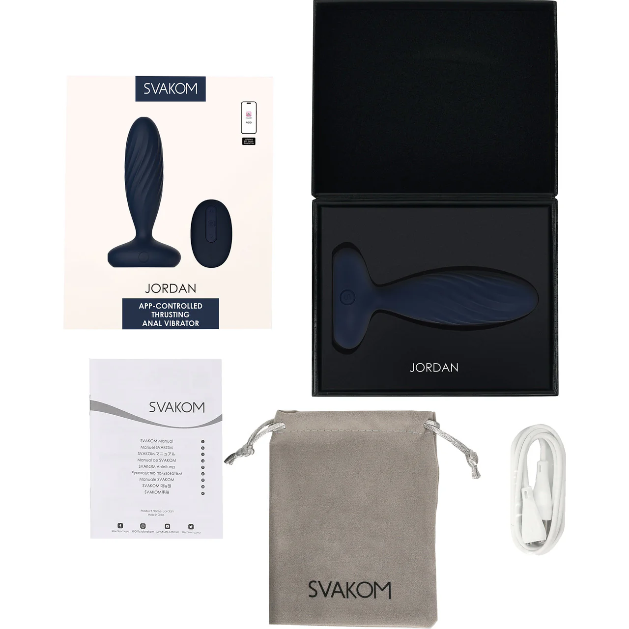 SVAKOM Jordan App Enabled Silicone Thrusting & Vibrating Anal Plug With Remote - Navy Blue - Image 10