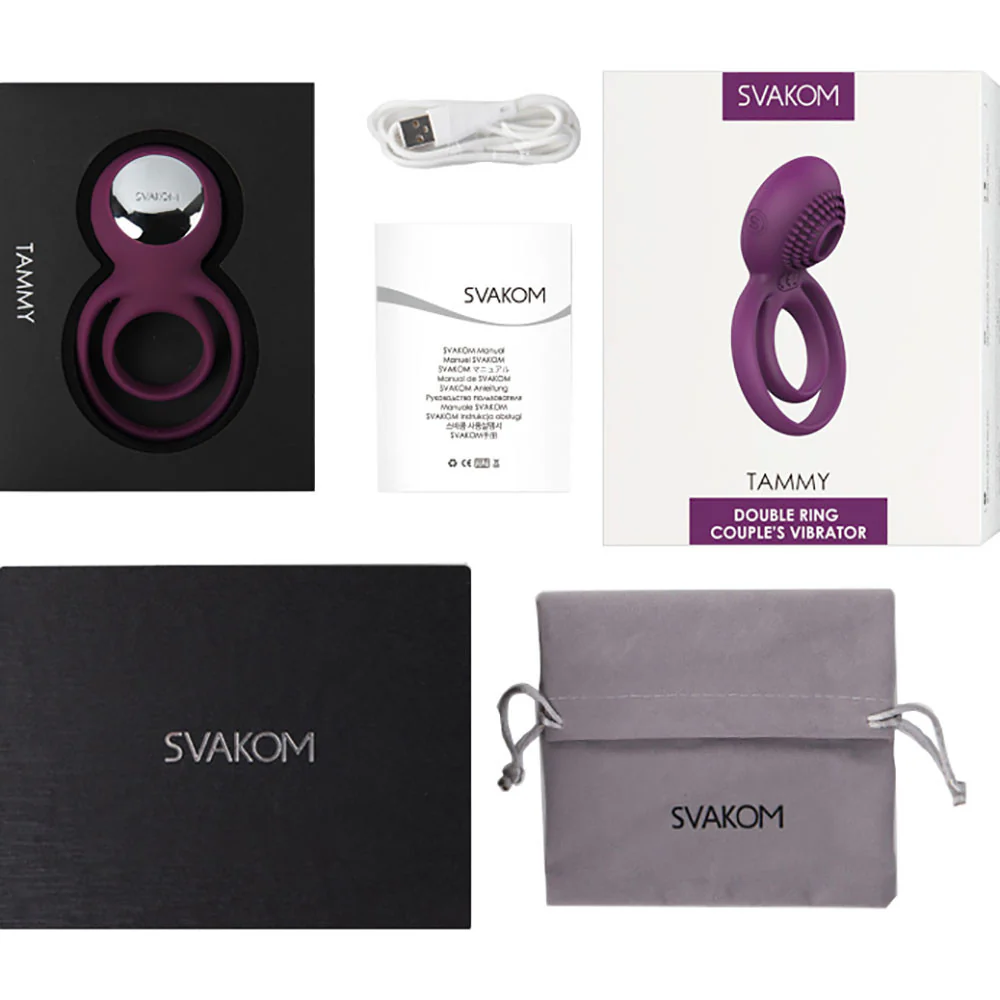 SVAKOM Tammy Double Ring Couples Vibrator Rechargeable Waterproof Silicone Cock & Balls Ring - Violet - Image 8