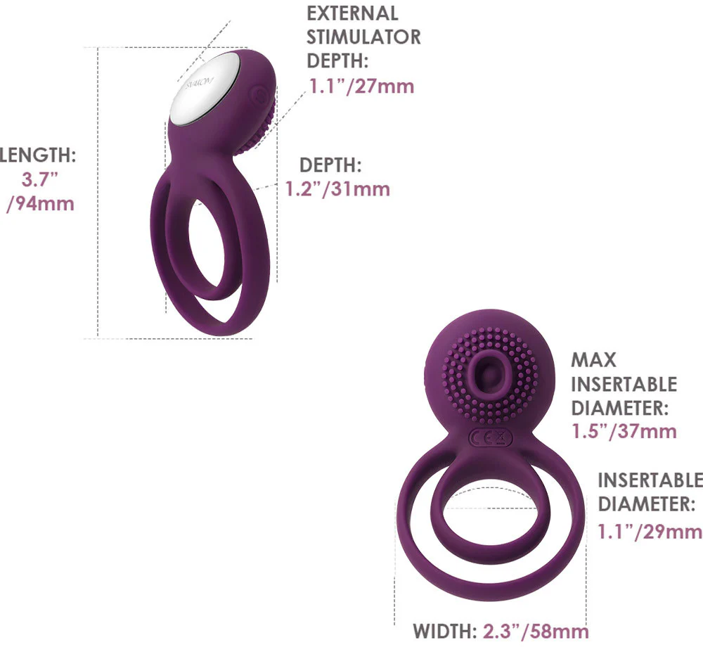 SVAKOM Tammy Double Ring Couples Vibrator Rechargeable Waterproof Silicone Cock & Balls Ring - Violet - Image 9