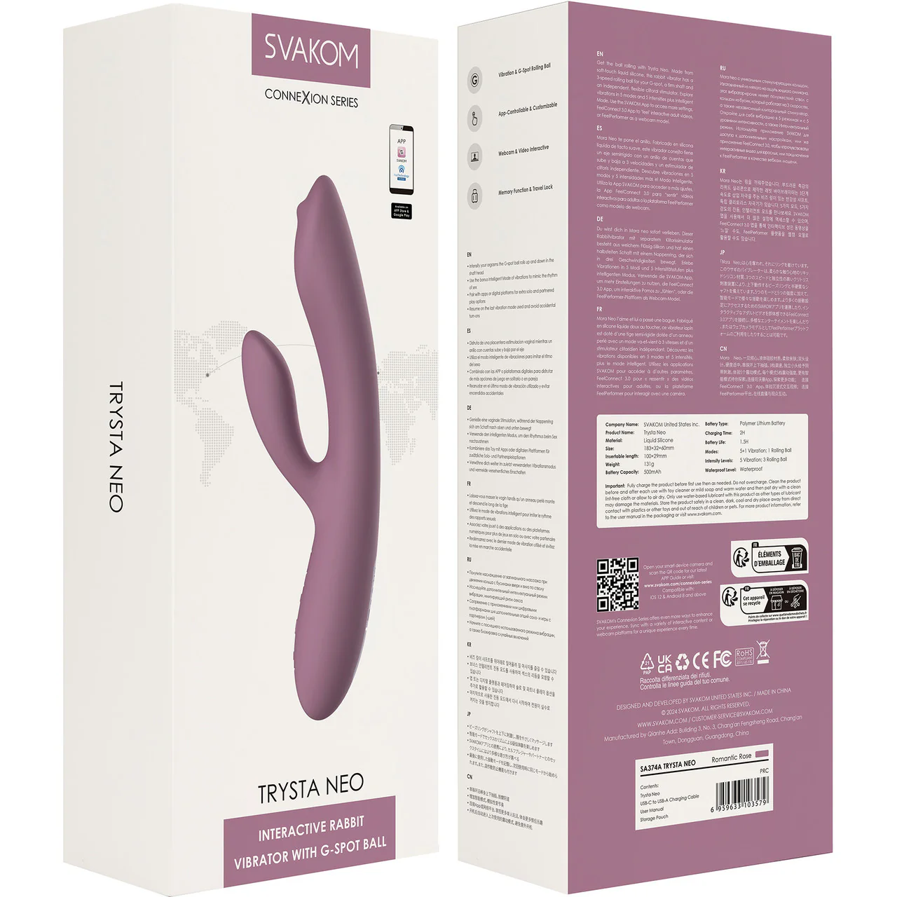 SVAKOM TRYSTA NEO Rechargeable Interactive Silicone Rabbit Vibrator With G-Spot Ball - Romantic Rose - Image 17