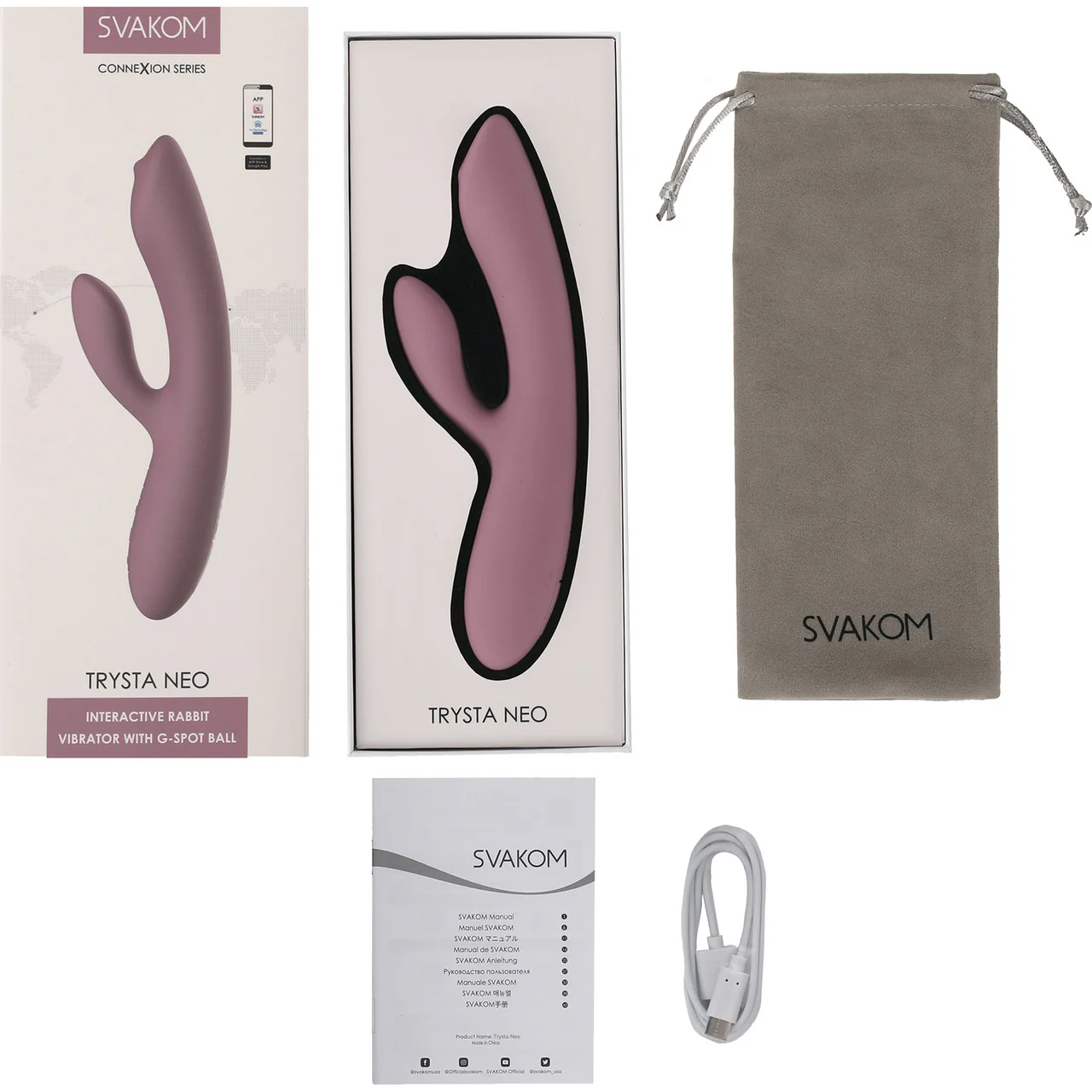SVAKOM TRYSTA NEO Rechargeable Interactive Silicone Rabbit Vibrator With G-Spot Ball - Romantic Rose - Image 8