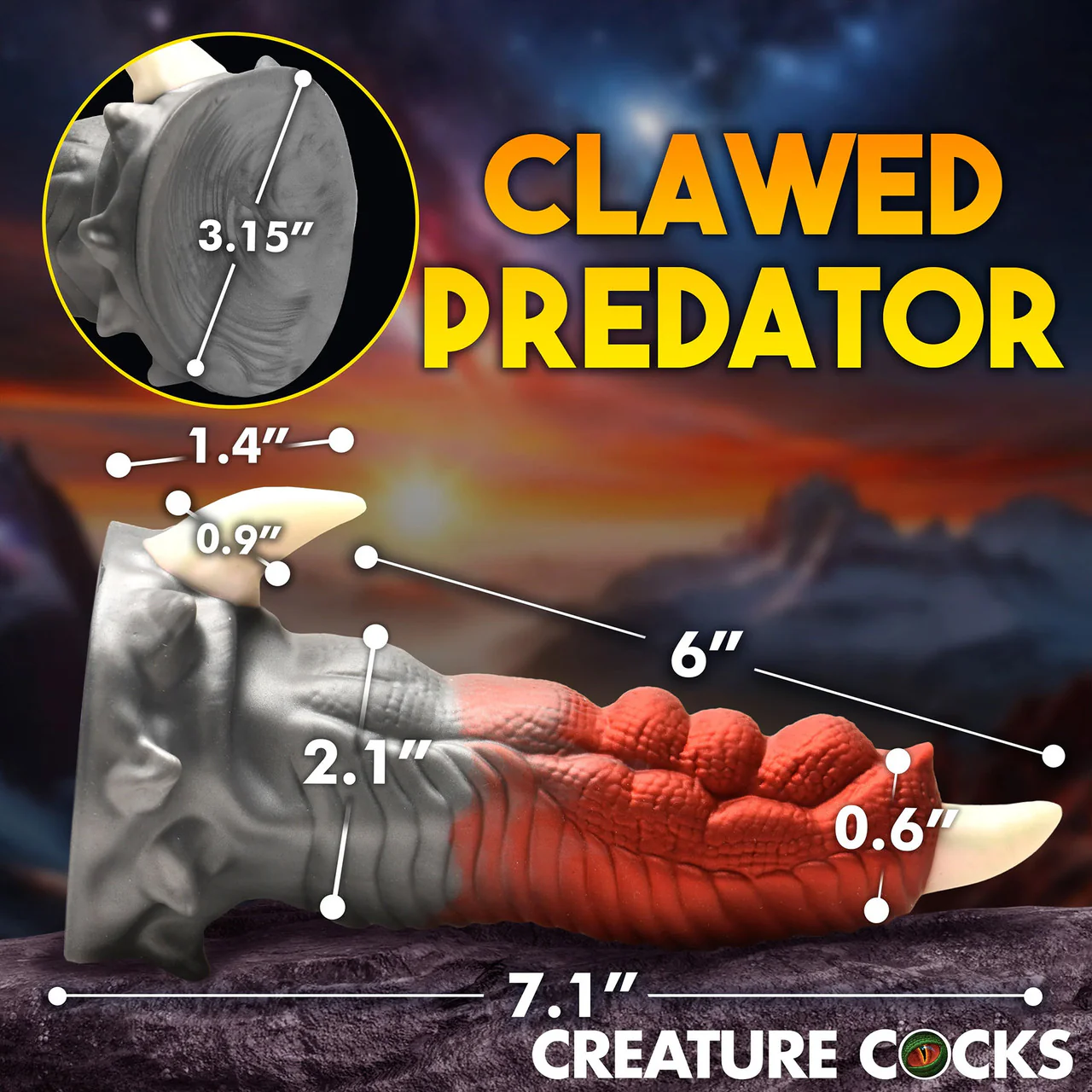 Talon 7" Silicone Dual Stimulation Suction Cup Dildo By Creature Cocks - Image 12
