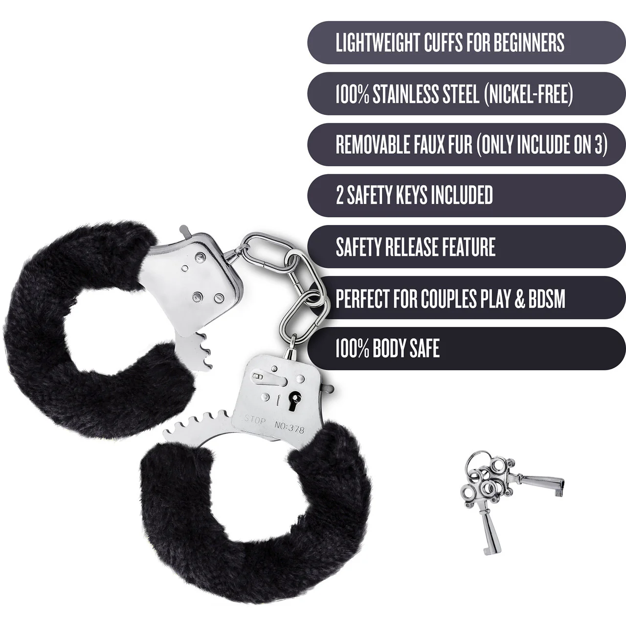 Temptasia Beginner Cuffs By Blush - Black Faux Fur - Image 5