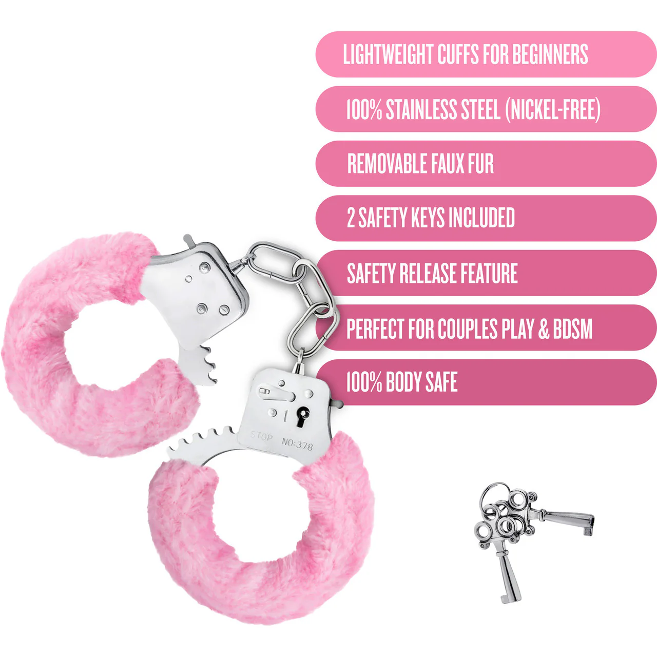 Temptasia Beginner Cuffs By Blush - Pink Faux Fur - Image 5