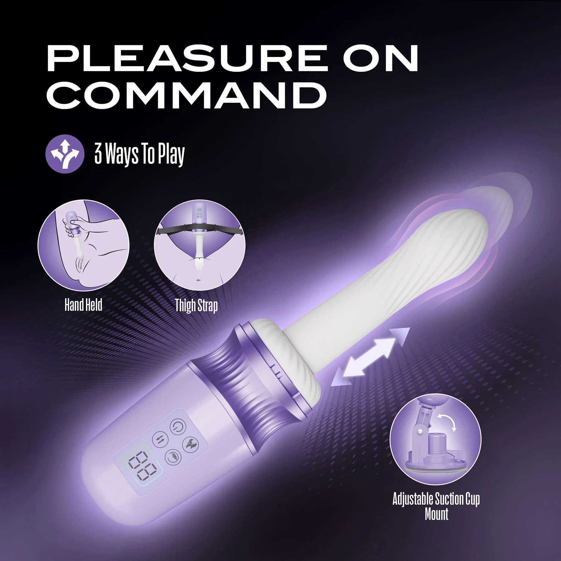 Temptasia Violet Vixen Warming & Thrusting Silicone Vibrating Dildo With Suction Cup Mount - Image 2