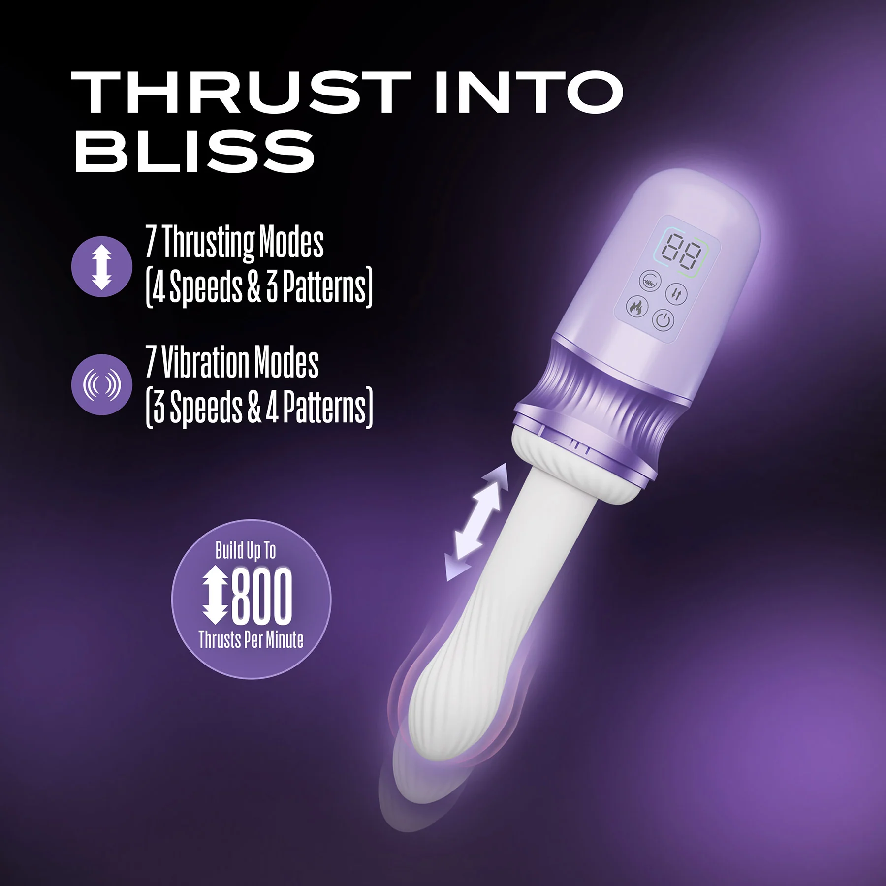 Temptasia Violet Vixen Warming & Thrusting Silicone Vibrating Dildo With Suction Cup Mount - Image 4