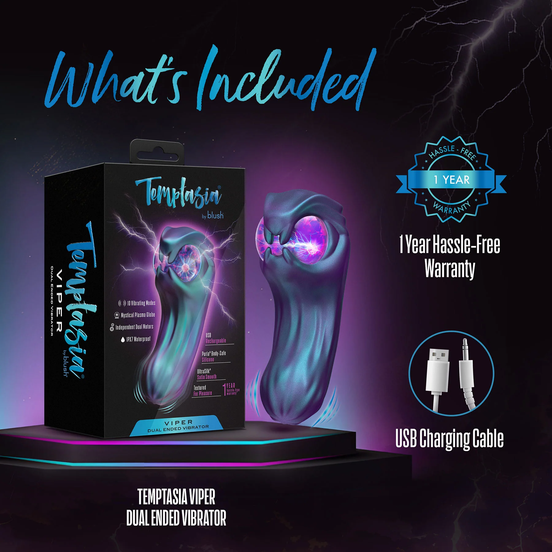 Temptasia By Blush Viper Pulse Vibrator With Mystical Plasma Globe - Dark Millenia - Image 12