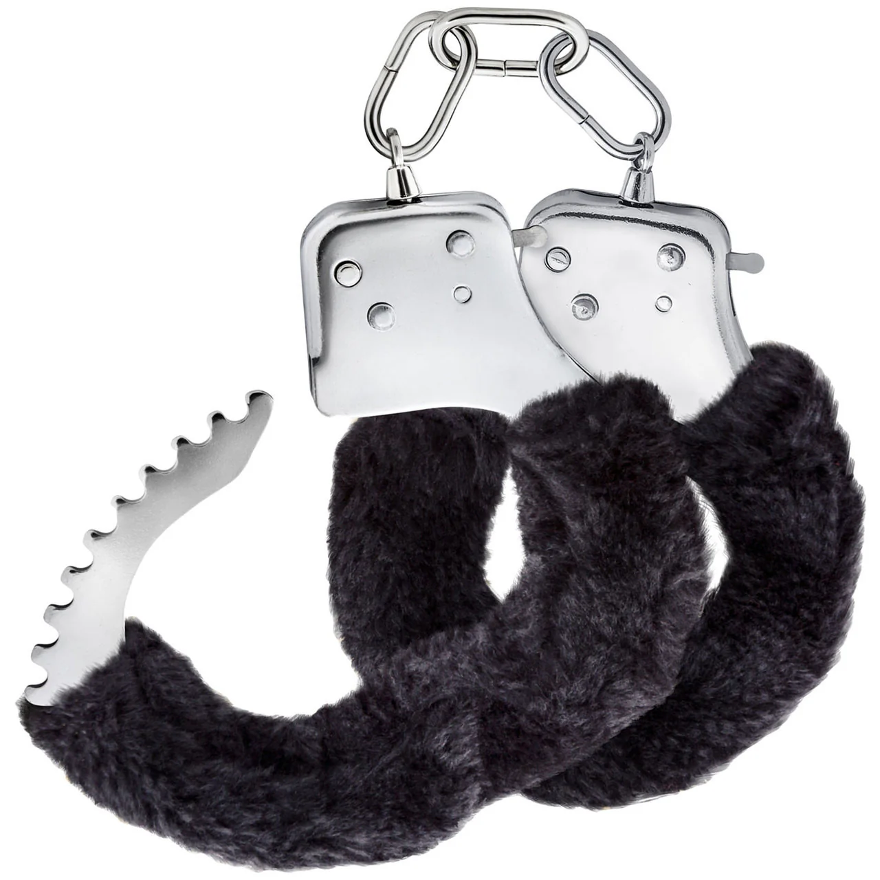 Temptasia Cuffs By Blush Novelties - Black Furry Handcuffs - Image 3