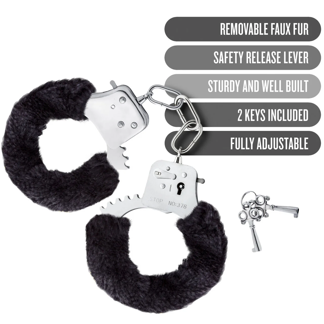 Temptasia Cuffs By Blush Novelties - Black Furry Handcuffs - Image 6