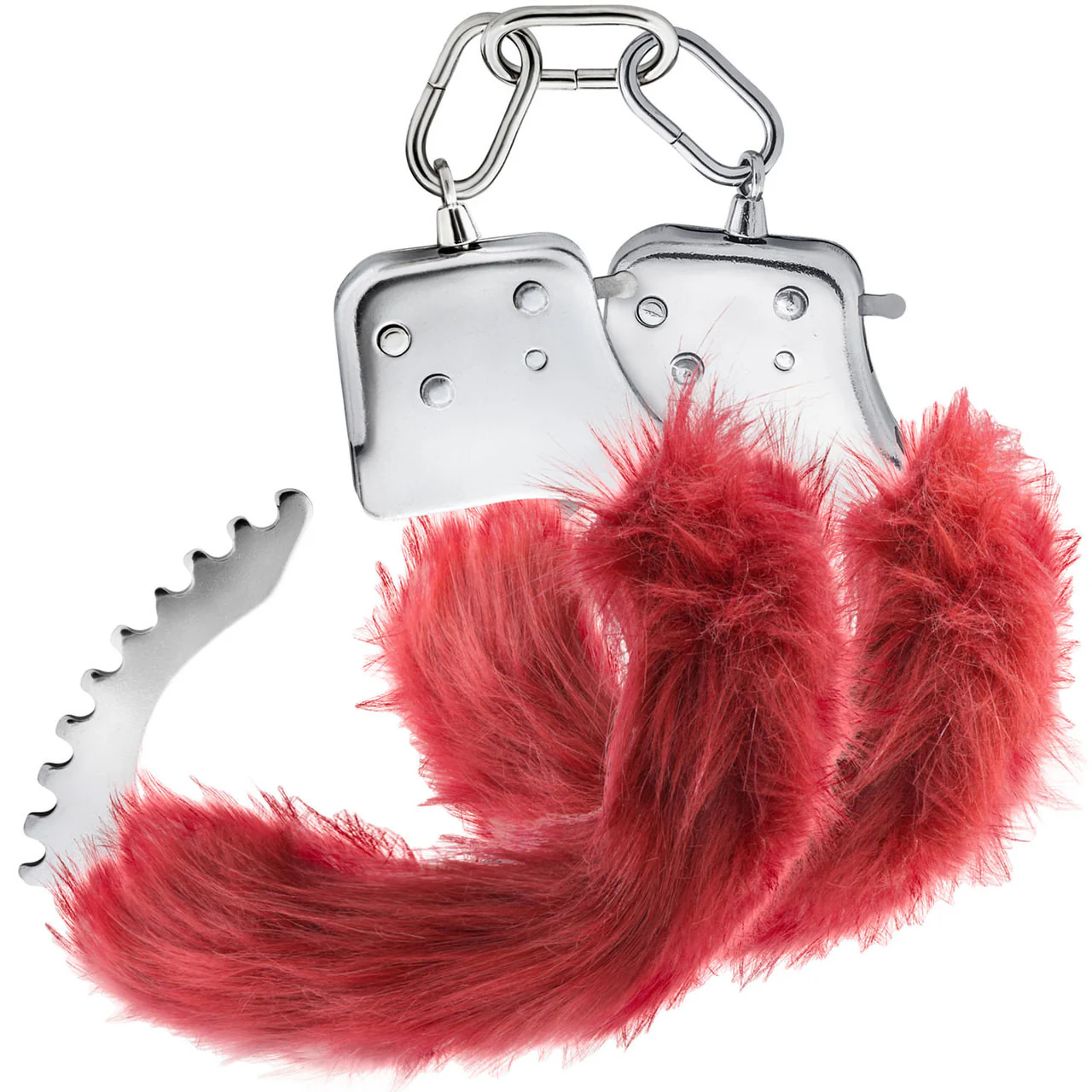 Temptasia Cuffs By Blush Novelties - Burgundy Plush Furry Handcuffs - Image 3