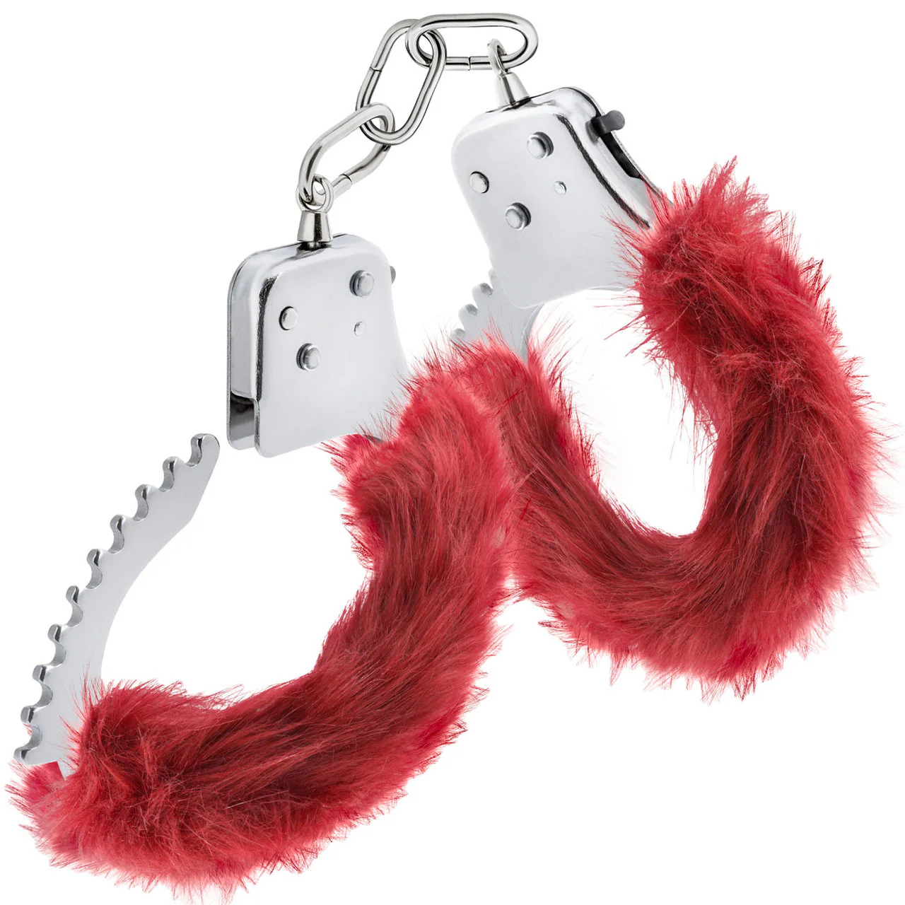 Temptasia Cuffs By Blush Novelties - Burgundy Plush Furry Handcuffs - Image 4