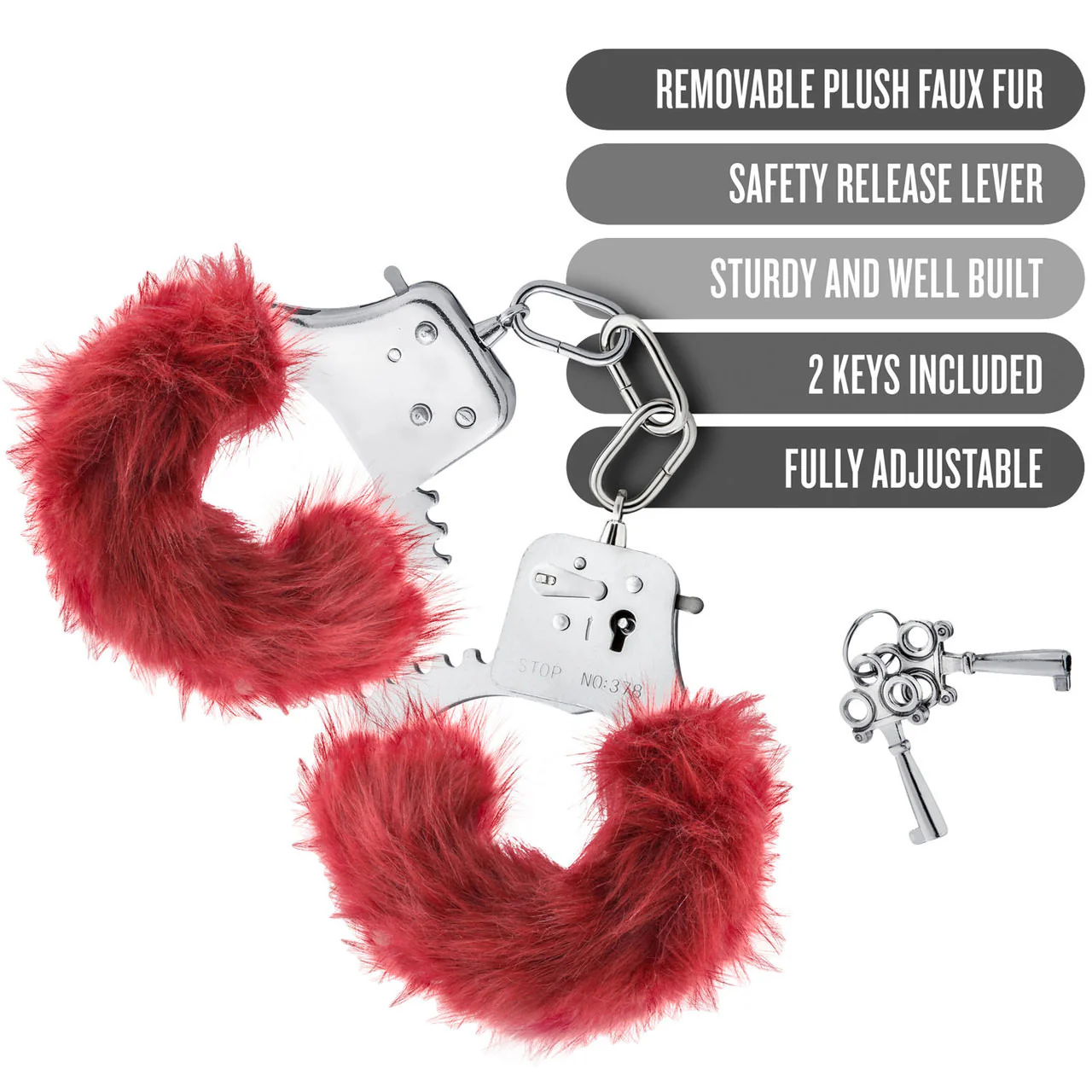Temptasia Cuffs By Blush Novelties - Burgundy Plush Furry Handcuffs - Image 5